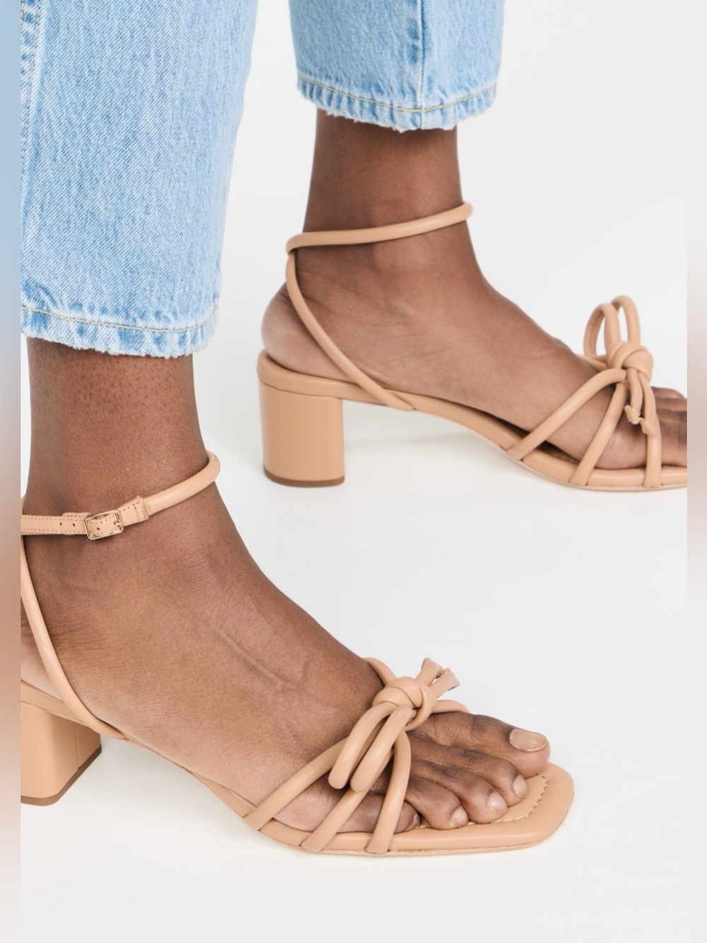 Loeffler Randall Mikel Beige Bow Mid Heel Sandals Dune